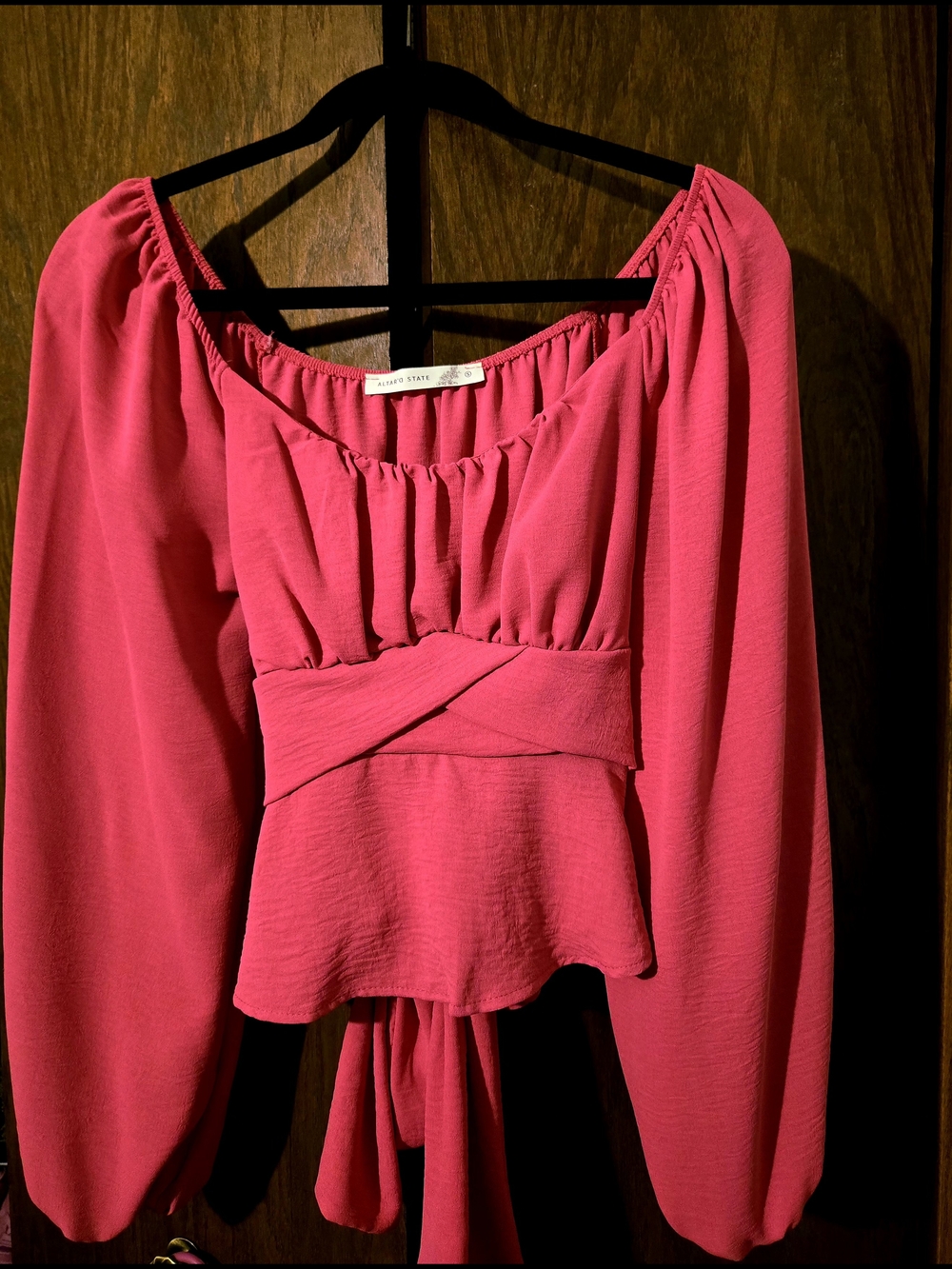 Altar'd State Hot Pink Peplum Blouse with Tie Waist